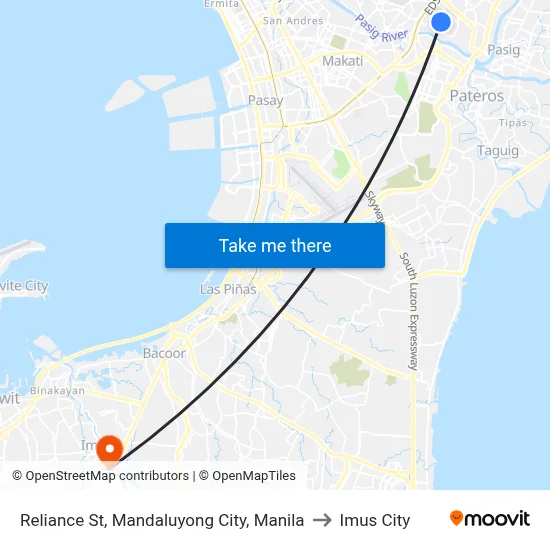 Reliance St, Mandaluyong City, Manila to Imus City map