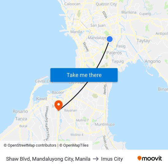 Shaw Blvd, Mandaluyong City, Manila to Imus City map