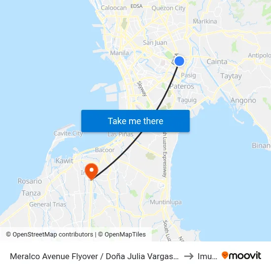 Meralco Avenue Flyover / Doña Julia Vargas Ave Intersection, Pasig City, Manila to Imus City map