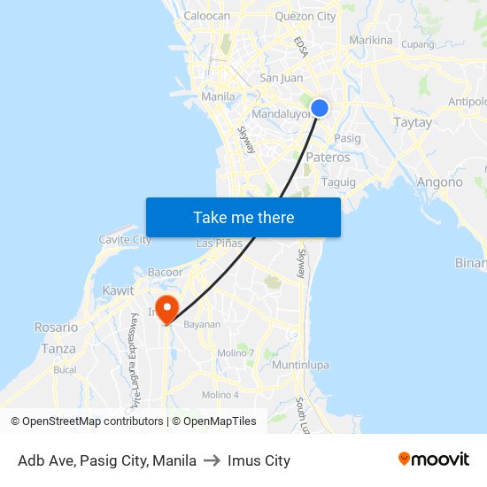 Adb Ave, Pasig City, Manila to Imus City map