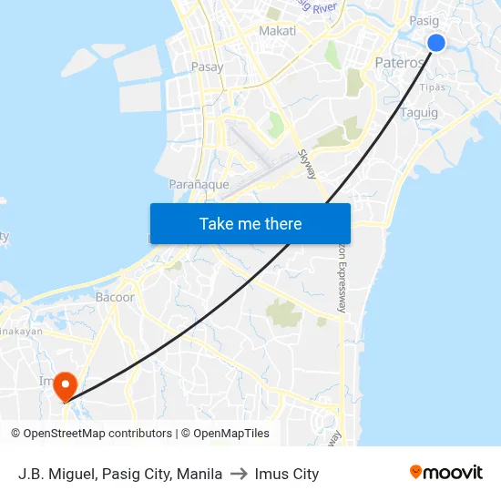 J.B. Miguel, Pasig City, Manila to Imus City map