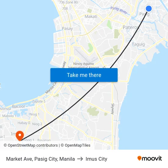 Market Ave, Pasig City, Manila to Imus City map