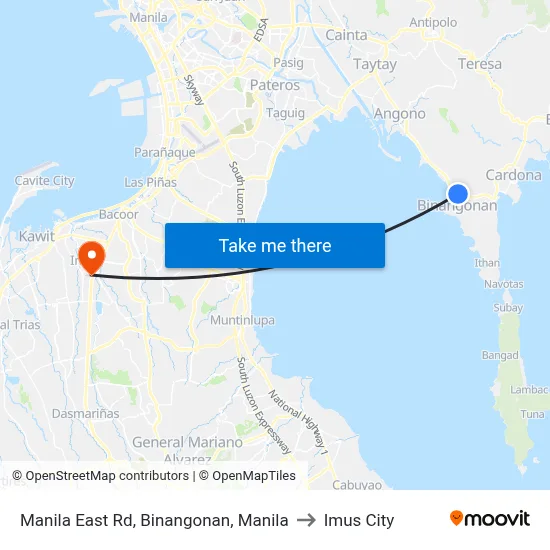 Manila East Rd, Binangonan, Manila to Imus City map