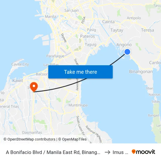 A Bonifacio Blvd / Manila East Rd, Binangonan, Manila to Imus City map
