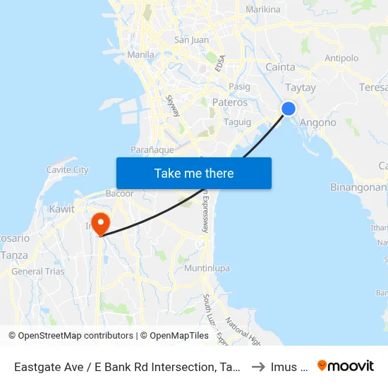 Eastgate Ave / E Bank Rd Intersection, Taytay, Manila to Imus City map