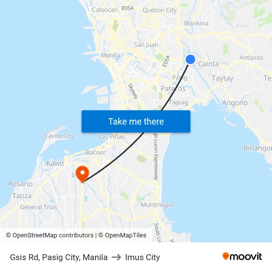 Gsis Rd, Pasig City, Manila to Imus City map