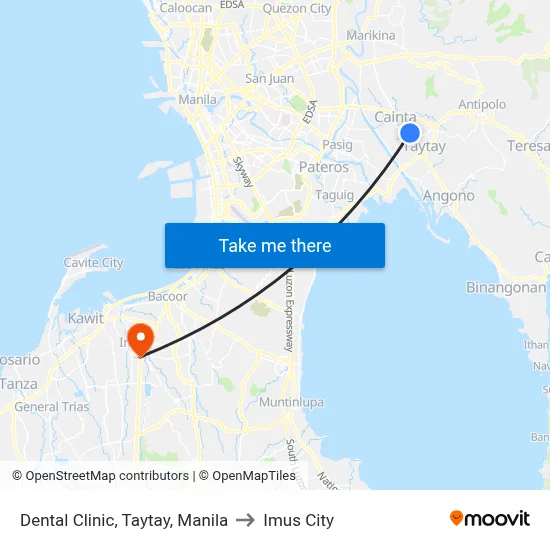 Dental Clinic, Taytay, Manila to Imus City map