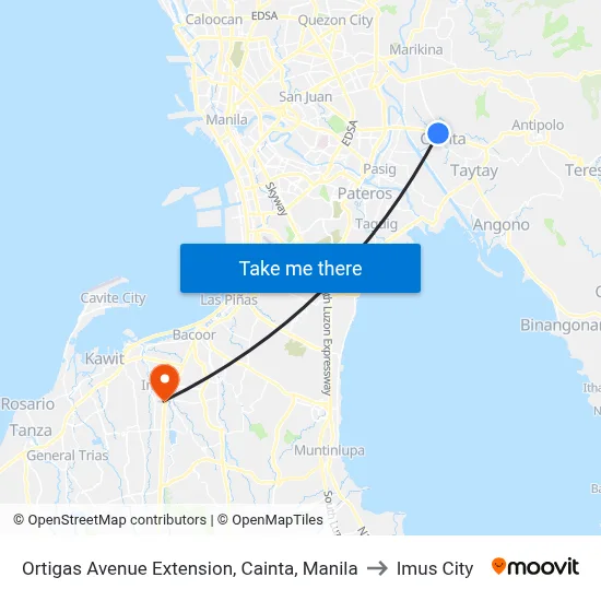 Ortigas Avenue Extension, Cainta, Manila to Imus City map
