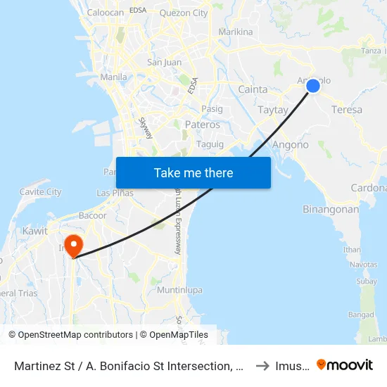 Martinez St / A. Bonifacio St Intersection, Antipolo City, Manila to Imus City map