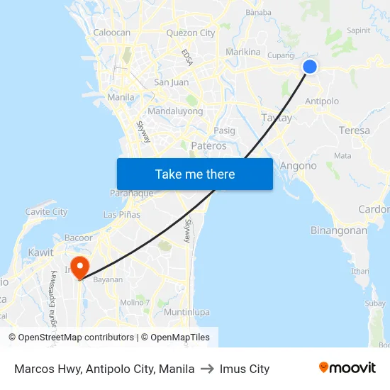 Marcos Hwy, Antipolo City, Manila to Imus City map
