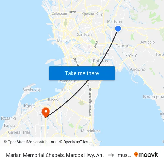 Marian Memorial Chapels, Marcos Hwy, Antipolo City, Manila to Imus City map