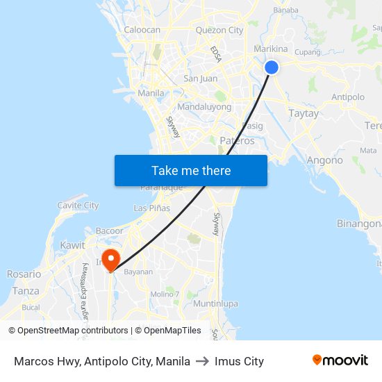 Marcos Hwy, Antipolo City, Manila to Imus City map
