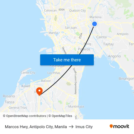Marcos Hwy, Antipolo City, Manila to Imus City map