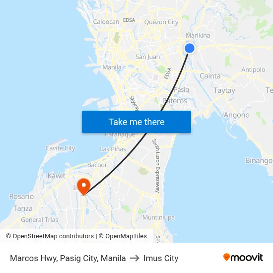 Marcos Hwy, Pasig City, Manila to Imus City map