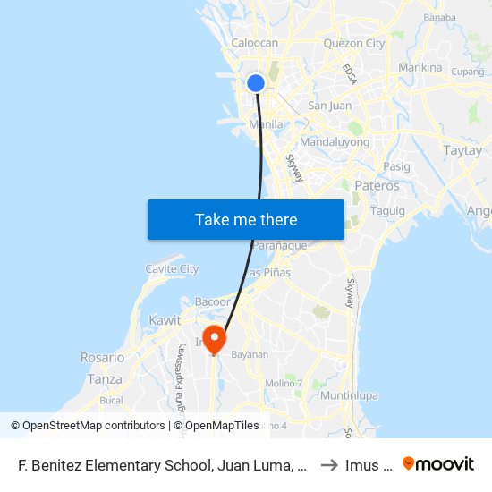 F. Benitez Elementary School, Juan Luma, Caloocan City to Imus City map
