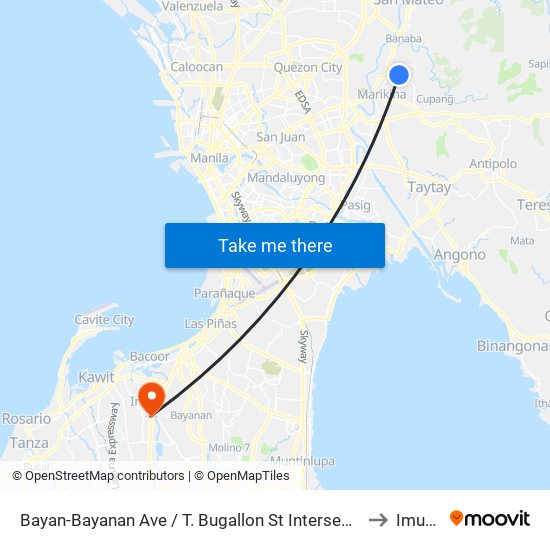 Bayan-Bayanan Ave / T. Bugallon St Intersection, Marikina City, Manila to Imus City map