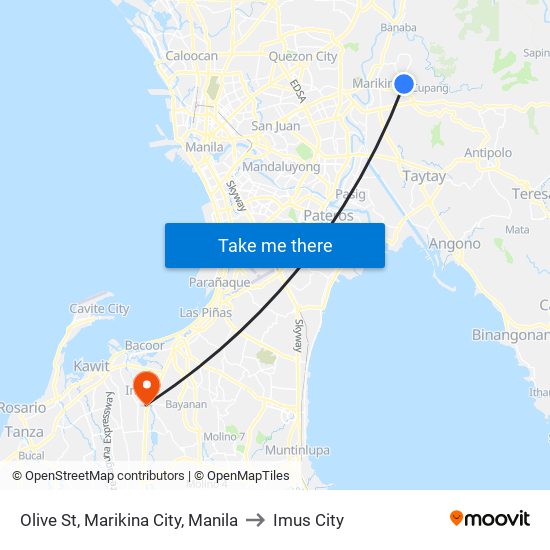 Olive St, Marikina City, Manila to Imus City map