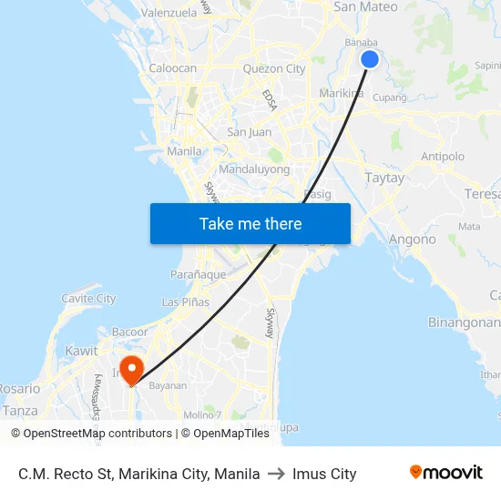 C.M. Recto St, Marikina City, Manila to Imus City map