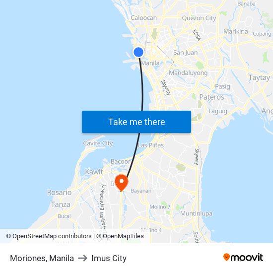 Moriones, Manila to Imus City map