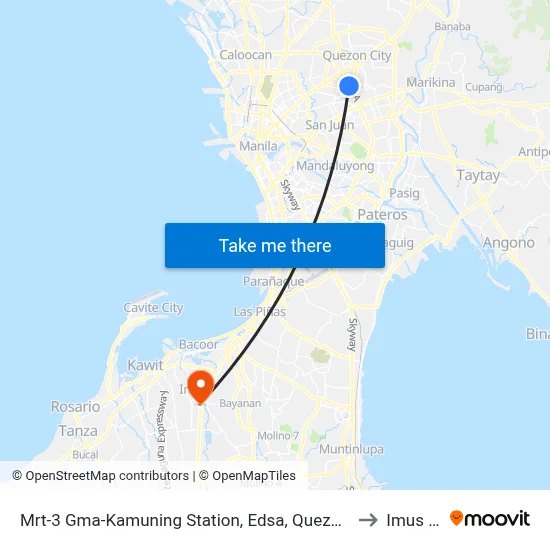 Mrt-3 Gma-Kamuning Station, Edsa, Quezon City, Manila to Imus City map