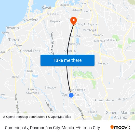 Camerino Av, Dasmariñas City, Manila to Imus City map