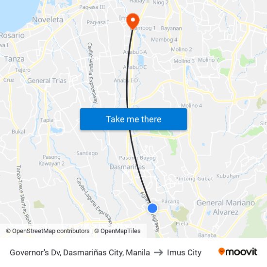 Governor's Dv, Dasmariñas City, Manila to Imus City map