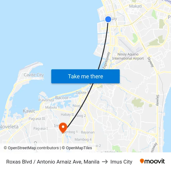 Roxas Blvd / Antonio Arnaiz Ave, Manila to Imus City map