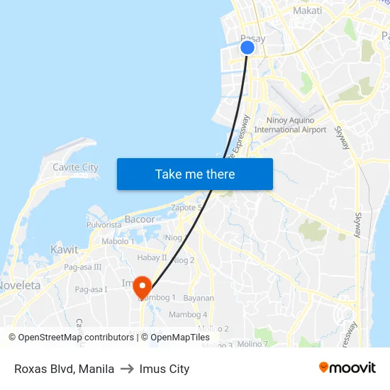 Roxas Blvd, Manila to Imus City map