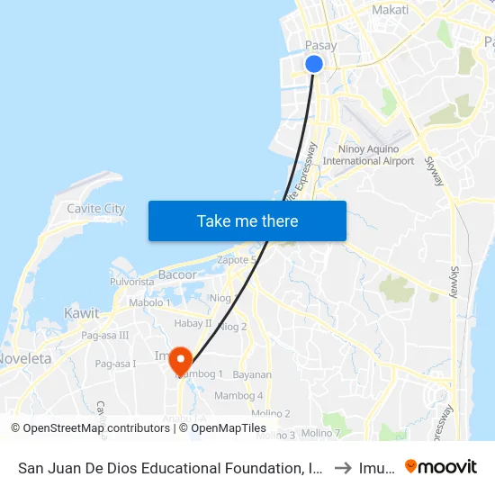 San Juan De Dios Educational Foundation, Incorporated, Pasay City, Manila to Imus City map