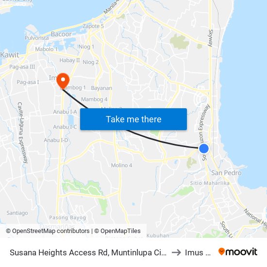 Susana Heights Access Rd, Muntinlupa City, Manila to Imus City map