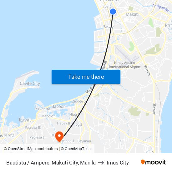 Bautista / Ampere, Makati City, Manila to Imus City map