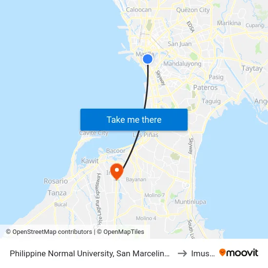 Philippine Normal University, San Marcelino / Ayala Blvd, Manila to Imus City map