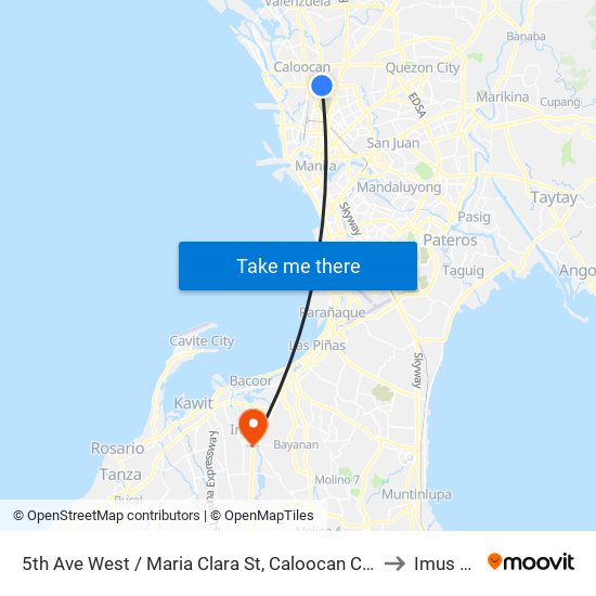 5th Ave West / Maria Clara St, Caloocan City, Manila to Imus City map