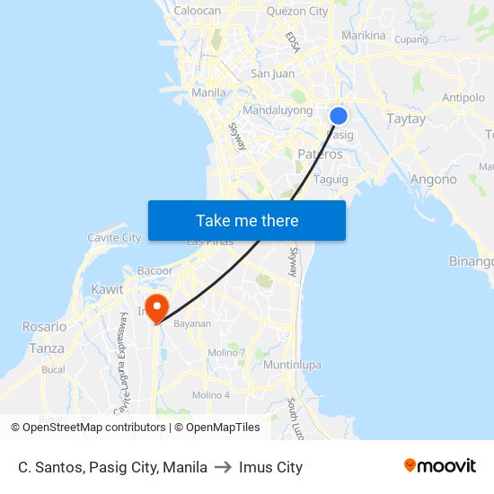 C. Santos, Pasig City, Manila to Imus City map