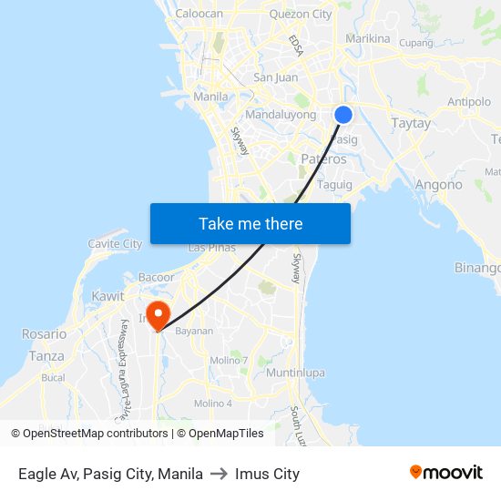 Eagle Av, Pasig City, Manila to Imus City map
