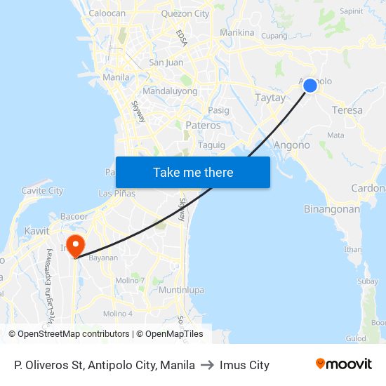 P. Oliveros St, Antipolo City, Manila to Imus City map