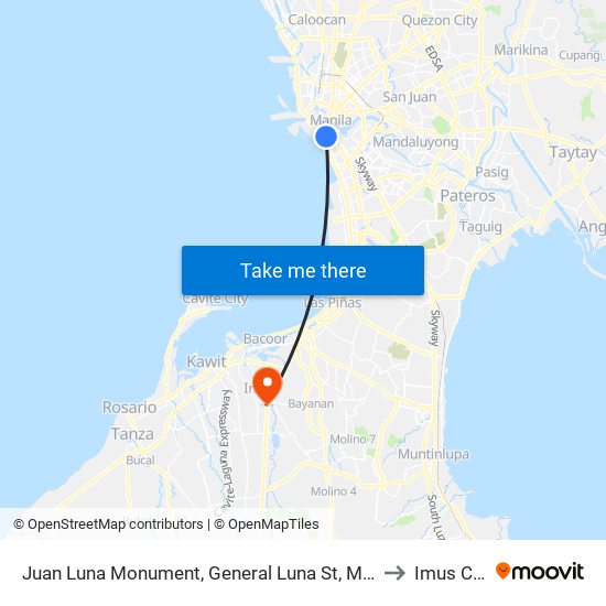 Juan Luna Monument, General Luna St, Manila to Imus City map