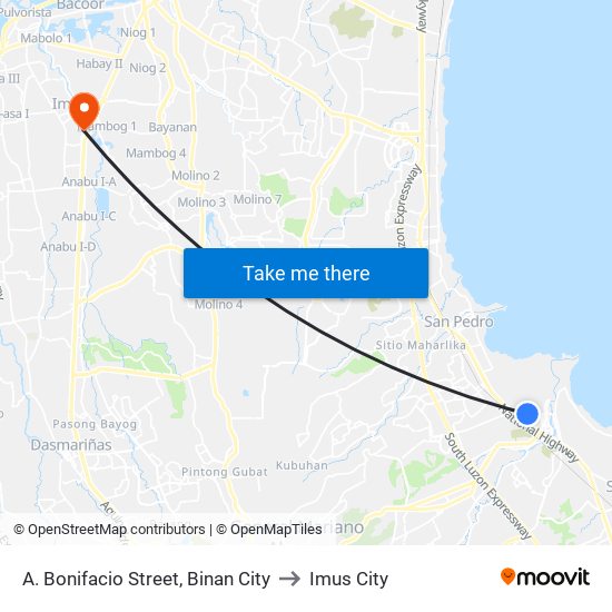 A. Bonifacio Street, Binan City to Imus City map