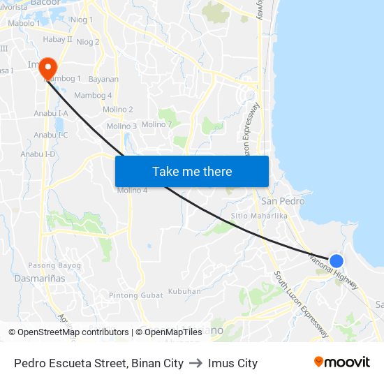 Pedro Escueta Street, Binan City to Imus City map