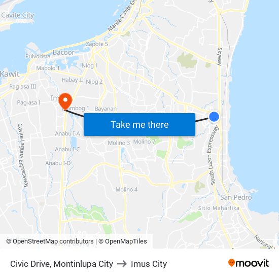 Civic Drive, Montinlupa City to Imus City map