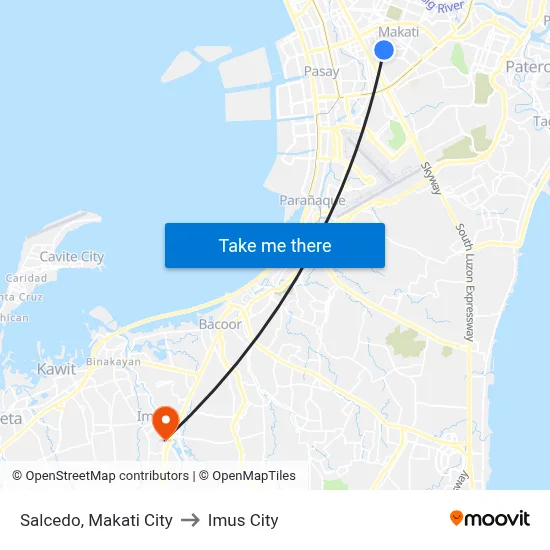 Salcedo, Makati City to Imus City map
