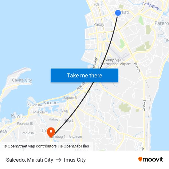 Salcedo, Makati City to Imus City map