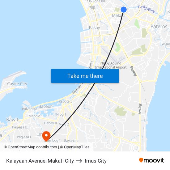 Kalayaan Avenue, Makati City to Imus City map