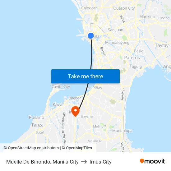 Muelle De Binondo, Manila City to Imus City map