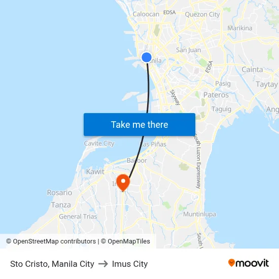 Sto Cristo, Manila City to Imus City map
