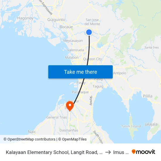 Kalayaan Elementary School, Langit Road, Caloocan City to Imus City map