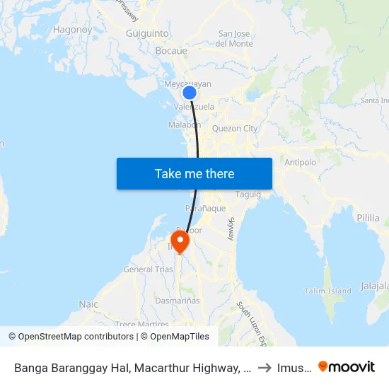 Banga Baranggay Hal, Macarthur Highway, City Of Meycauayan to Imus City map