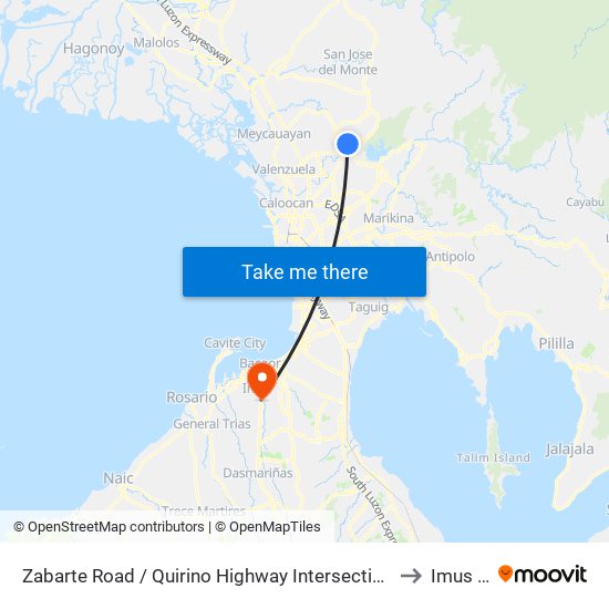 Zabarte Road / Quirino Highway Intersection, Caloocan City to Imus City map