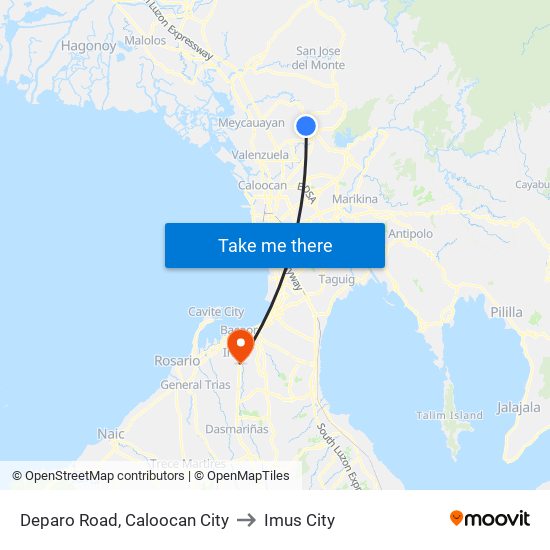 Deparo Road, Caloocan City to Imus City map