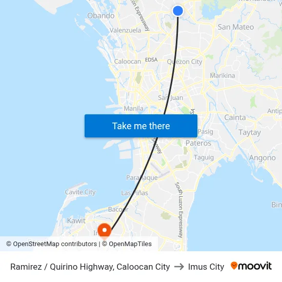 Ramirez / Quirino Highway, Caloocan City to Imus City map